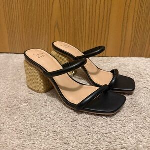 a new day Black Strappy Sandals with Woven Block Heel